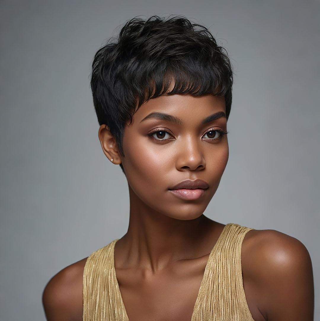 Short Pixie Cut Wig Human Hair Cheap - Misney Short Bob Straight Human Hair