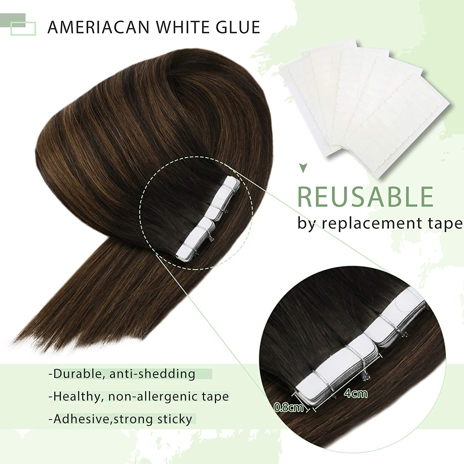 VeSunny Tape in Extensions Hum - Invisible Tape In Extensions Real Hair recension och pris