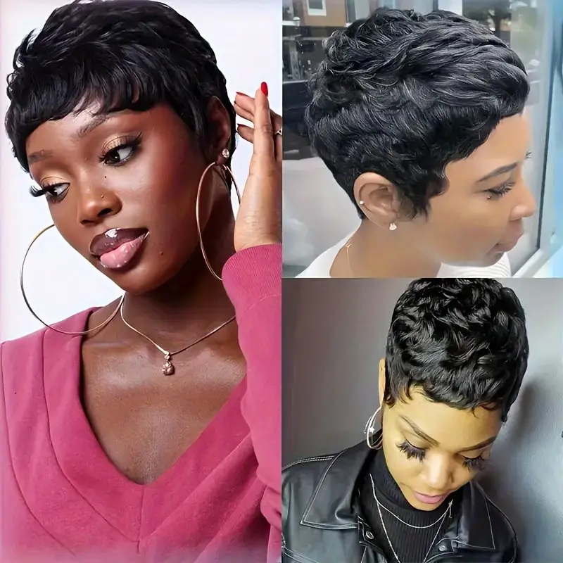 Misney Short Bob Straight Huma - Short Pixie Cut Wig Human Hair Cheap recension och pris