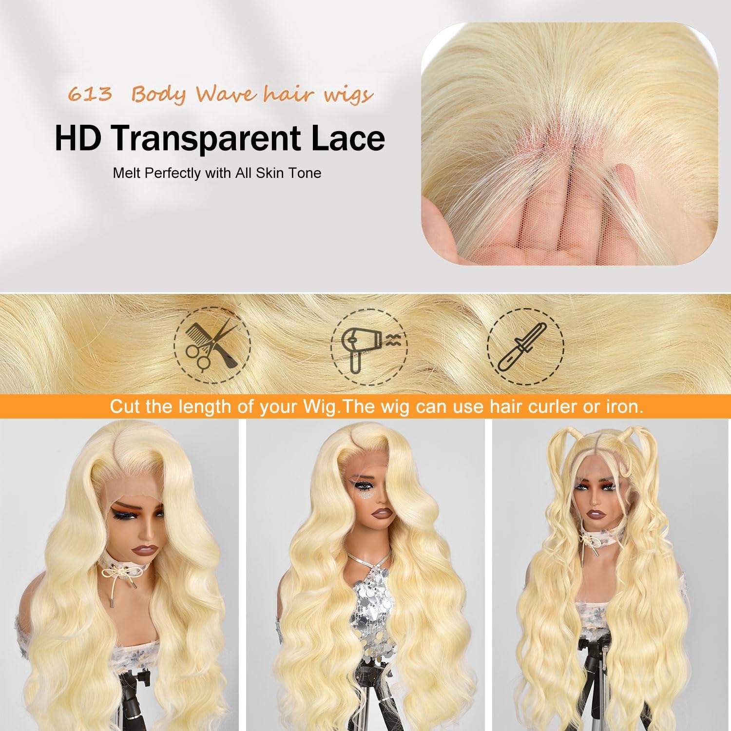 13x4 Lace Front Wig Human Hair - 613 Blonde Body Wave Lace Front Wig recension och pris