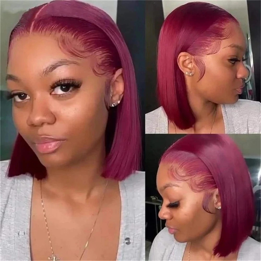 Color 99J Burgundy Short Bob W - Pre Parted 13X4 Lace Front Bob Wig recension och pris
