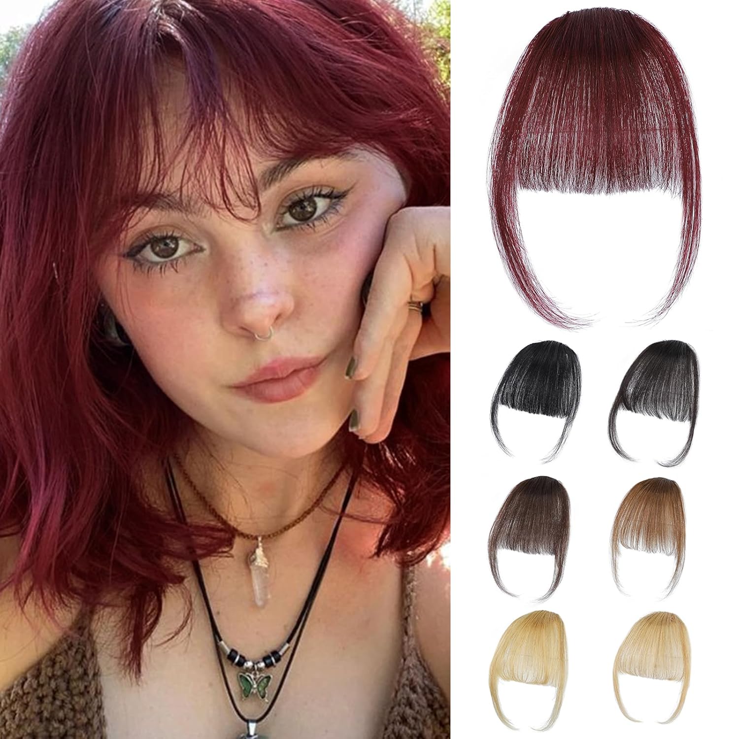 Burgundy Clip in Bangs 100% Re - Seamless Clip In Hair Extensions Human Hair recension och pris